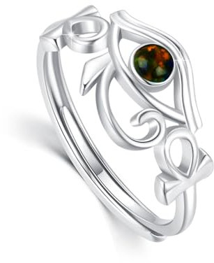 Auge Des Horus Ring 925 Sterling Silber Opal Ring Verstellbarer Ägyptisches Ankh Amulett Horus Auge Schmuck Geschenk Für Frauen Mädchen