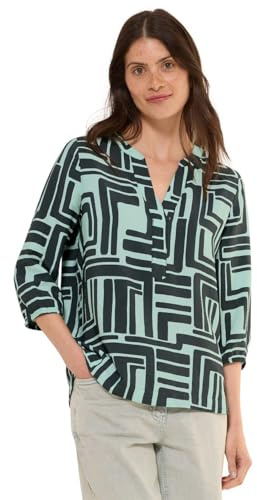 Cecil Printed Softwave Splitneck Blouse Slate Khaki XS