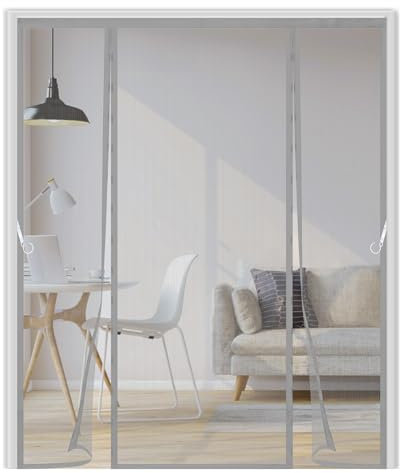 Mosquitera Puerta Magnética 150x200cm,Doble Apertura Lateral, Cierre Automático sin Huecos, Cortina Mosquitera para Puerta Corredera, Balcón y Terraza, Fácil Instalación, Gris