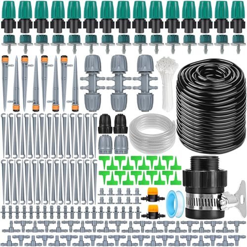 NLMWTI Goteros para Equipos de Riego Automático, Sistema de riego Jardín, Kit Riego por Goteo, Ajustable Boquilla Aspersor Pulverizador para Jardines, Macizo de Flores, Plantas de Patio - 40M
