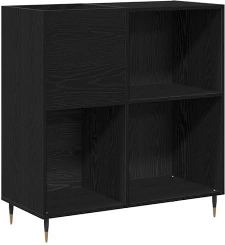 vidaXL record cabinet - black oak/matte finish - modern engineered wood media storage with 3 shelves - ideal for apartments/offices - seamless integration into contemporary spaces - compact dimens...