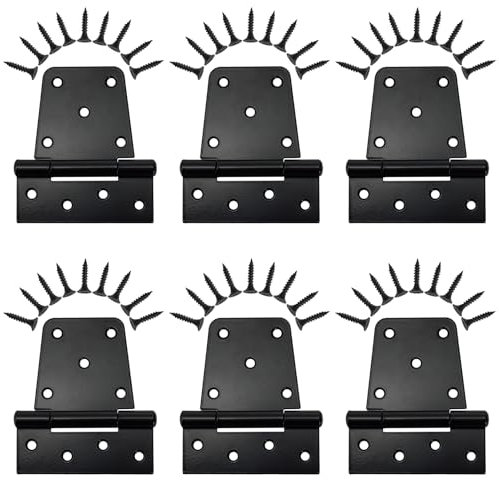 Hedume 6 Pack Heavy Duty Gate Hinges, 3.5 Inch Black Iron Extra Thick Industrial T Hinge, Barn Door Hinges Shed Door Hinges for Large Wooden Gates Wood Fence Outdoor (Screws Included)