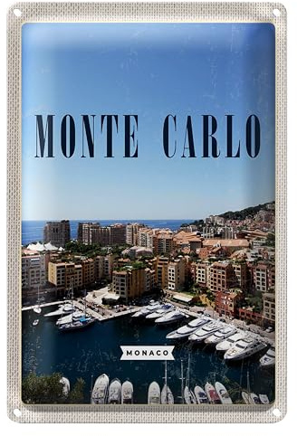 Monte Carlo | Blechschild | Monaco | Vintage-Stil | Dekoration | 12 cm x 18 cm