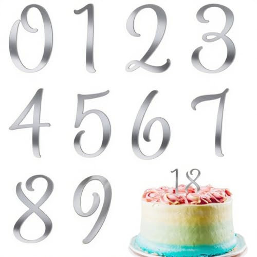 AFCJLTO 10 pcs Cake Topper Zahlen 0-9 Geburtstag Tortendeko Kuchenstecker Cupcake, Dekoration Acryl Tortendeko, Geeignet für Geburtstagsfeiern Jeden Alters Hochzeitsparty, Wiederverwendbar, Silber