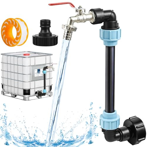 IBC Schwanenhals Auslaufhahn – 3/4 IBC Adapter – S60x6 Absperrhahn – Ideal zum Befüllen von Gießkannen – Für Regenwassertank, Regentonne, IBC Container geeignet