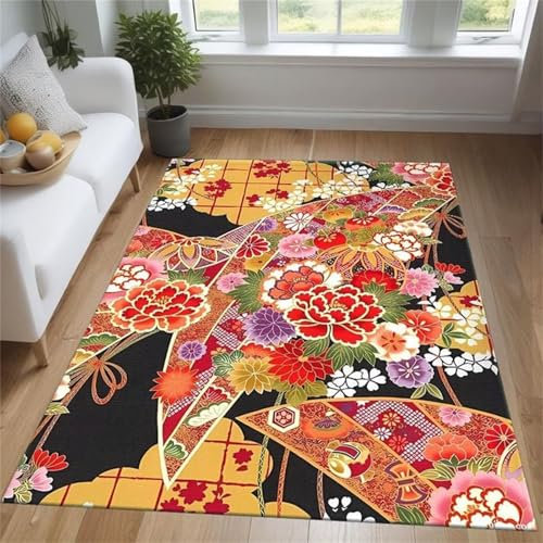 Cooiiye Teppich Wohnzimmer 40x60cm,Waschbarer Teppich mit Rutschfester Rückseite – Modern Weich Drucken Teppichs für Büro Esszimmer Kinderzimmer Dekor - Japanische Landschaft