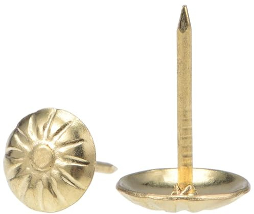 TOP-VIGOR 100Pcs Upholstery Tacks 11 x 16mm, Decorative Furniture Nails and Thumb Pins for Sofa, Craft and Antique Upholstery Projects (Gold)