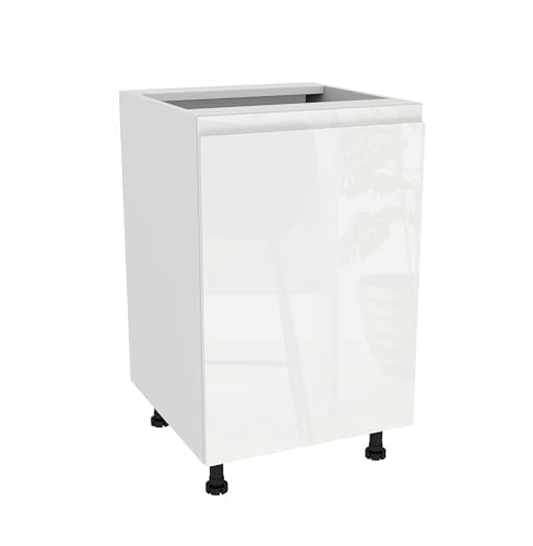 Laclar FREZO Spülenunterschrank - Grifflos - Soft-Close - Hochglanz - Funktional & Elegant für Ihre Küche - 50x48,5x72 cm - Weiß, Front: Hochglanz Weiß grifflos