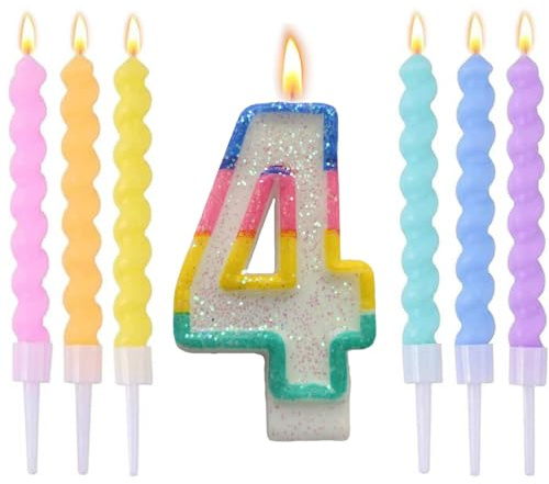 Wxinsheng Geburtstag Zahl Kerzen 4, Regenbogen Geburtstagskerzen Zahlenkuchen Kerzen mit 6 Verlängerungsstäben,Party Dekorationen für Kinder,Jungen Mädchen,Geburtstagsdeko,Party