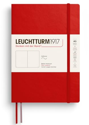LEUCHTTURM1917 Notizbuch Medium (A5), Softcover, Cherry, blanko | 123 nummerierte Seiten, Fadenheftung, säurefreies Papier, 2 Lesezeichenbänder