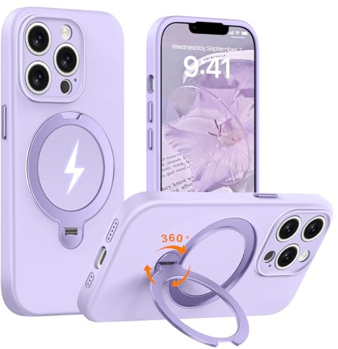 AurySharled 360° Magnet Ständer für iPhone 13 pro max Hülle, Helllila | Upgraded Kameraschutz, Mil-Grade Drop Shockproof stoßfeste Weiches Anti-Scratch Mikrofaserfutter, Liquid Silicone Hülle