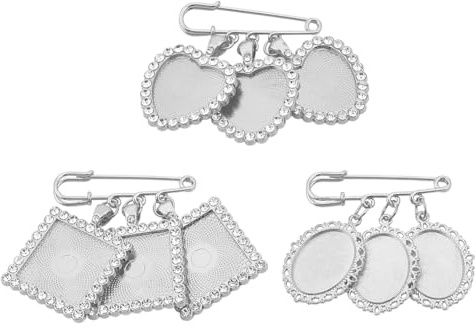 OLYCRAFT 3pz 3 Stili Argento Ellisse Bouquet da Sposa Foto Charms Cuore Foto Charm Spilla Ricordo Bouquet Quadrato Commemorativo Fai da Te fotografie Charms Spilla con 3 Foto per Charm Festa di Nozze