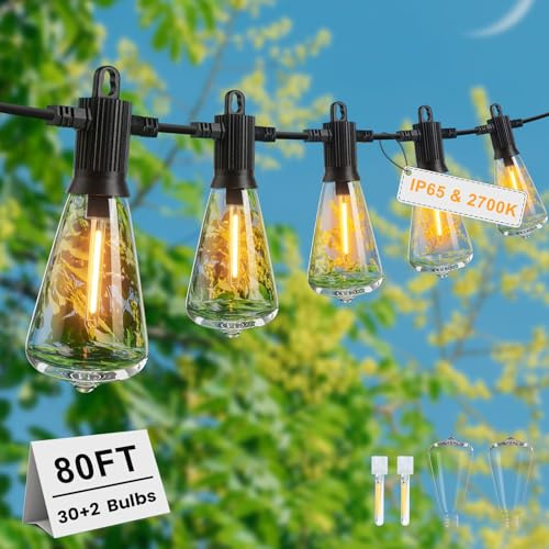 ZOTOYI ST38 LED-Lichterkette für den Außenbereich, 24 m, 30+2 LEDs, warmweiß, IP65 wasserdicht, dimmbar, 4 Modi, verbindbar, für Garten, Terrasse, Hochzeit, Party, Weihnachten, 2700 K warmweiß