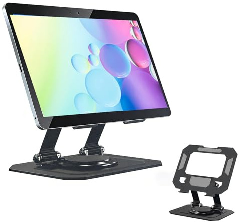 Ailelan Tablet Stand for Desk, Adjustable Tablet Holder Stand for Desktop, with Stable 360° Rotatable Metal Base and Adjustable Angle, Universal Compatible with 4-16 Inch Tablets and Phones, Black