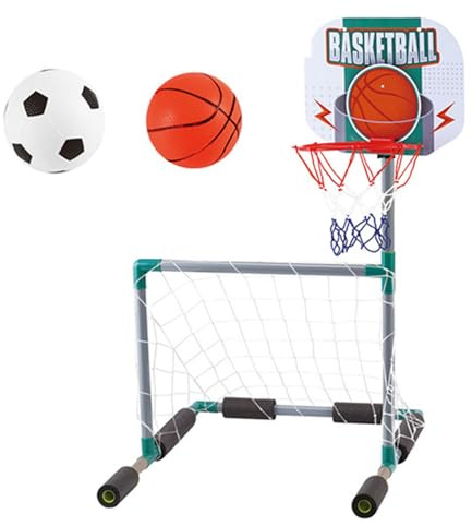 Elyebxj Canestro da Basket Galleggiante 2 in 1 per Piscina con 2 palloni gonfiabili, Porta da Basket in plastica per Piscina e Porta da Calcio per Bambini Estivi, Gioco