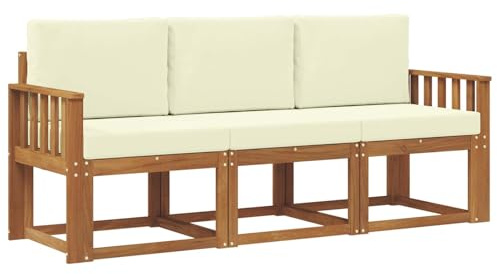 vidaXL Outdoor-Sofagarnitur mit Kissen 3 pcs Natur und Creme, Garten, Moderne, langlebige Gartenbank, Flexibles Möbel für Terrasse, Lounge für gemütliche Stunden