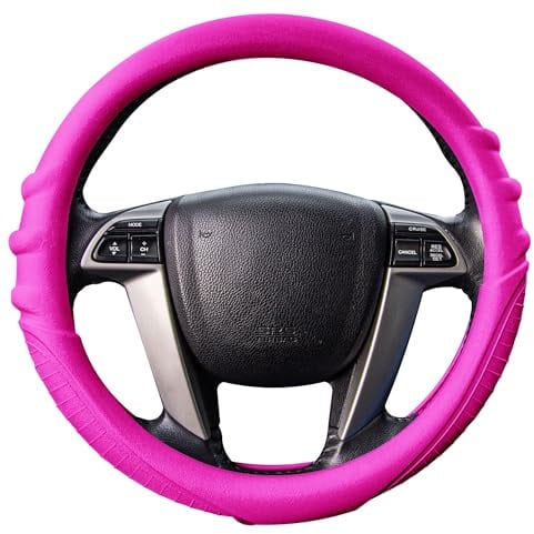 FH Group Universal Fit Silicone with Grip and Pattern Massaging Grip Steering Wheel Cover Fits Most Cars, SUVs, Trucks, and Vans Hot Pink