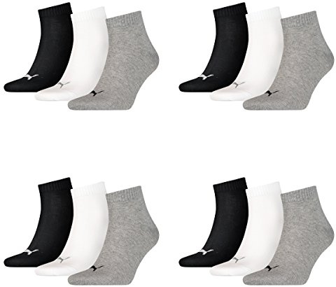 PUMA 12 Paar Unisex Quarter Socken Sneaker Gr. 35-49 für Damen Herren Füßlinge
