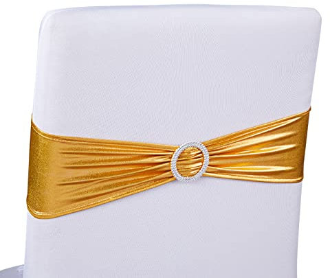 100 Pack Gold Chair Sashes for Weddings Reception, Baby Shower, Birthday Party, Fits 34.3 to 41.9 cm Chair Backs with Silver Buckles