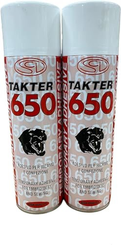 2 Pezzi | Takter 650 - Colla Spray fissativo Adesivo temporaneo, per Qualsiasi Tipo di Tela e Tessuto, 500 ml