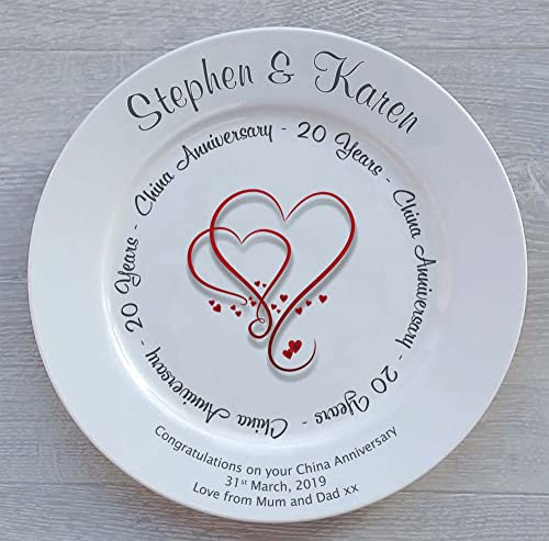 All About Names Personalised Bone China Plate - 20th Anniversary (China) - Hearts Design