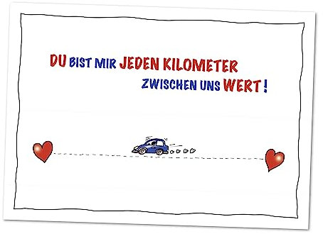 XL POSTKARTE Auto Du bist jeden Kilometer wert, Postkarte von Herzen, Karte Liebe für Paare in Fernbeziehung, Familie, Freunde, Liebesspruch, kleiner Liebesbeweis, Karte Valentinstag (DIN A5)