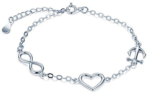 Unendlich U Frauen Mädchen Unendlichkeit Symbol Herz Anker Armband 925 Sterling Silber Charm Armband Verstellbare Armkette Armkettchen,Silber
