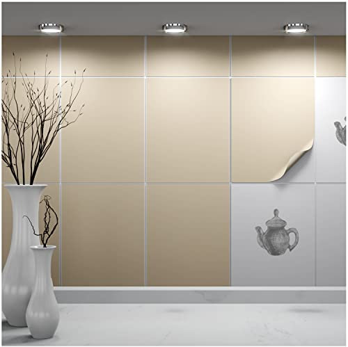 FoLIESEN - Adesivi per Piastrelle 20x25 cm | Adesivi murali autoadesivi per Bagno e Cucina I Resistenti ai Graffi e Rimovibili | 4 Decalcomania per Piastrelle, .:Beige Scuro Opaco