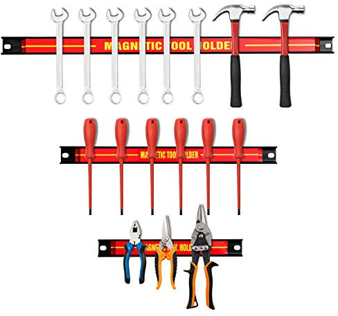 GOPLUS Magnetleiste, Magnet Werkzeughalter Rot, Werkzeug Halterung, Werkzeugleiste, Magnetischer Werkzeughalter ca.46cm, 13kg Tragkraft (20cm+30cm+46cm)