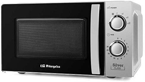 Orbegozo MI 2118, Microonde, 700 W, 6 livelli di potenza, capacità 20 litri, timer fino a 30 minuti, programma di scongelamento, segnale di fine cottura, colore argento