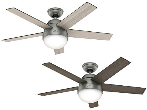 HUNTER FAN Indoor-Deckenventilator Stile 117 cm mit Beleuchtung und Fernbedienung, Mattsilber, 5 umkehrbare Flügel in Eiche Hellgrau und Nussbaum Grau, optimal für Sommer oder Winter, Modell 50640