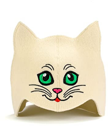 Natural Textile Capello da Sauna 'Green Kitten' Bianco - Cappelli in feltro di lana biologico 100% - Proteggi la tua testa dal calore - Guida eBook per Sauna in inglese incluso