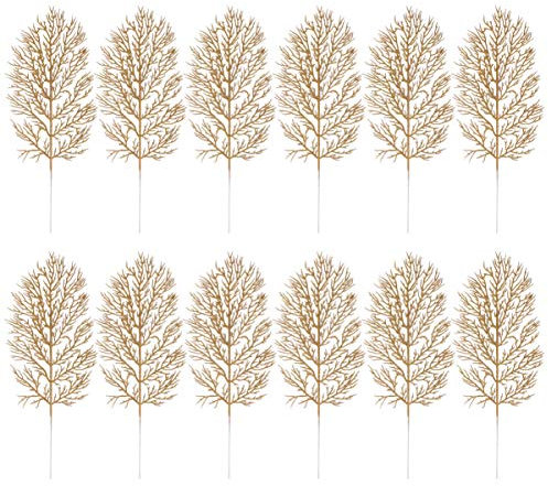 Angoily 12 Stück Weihnachtsdeko mit Glitzer, künstliche Blumen und Blätter, Dekoration für den Weihnachtsbaum für den Weihnachtsbaum