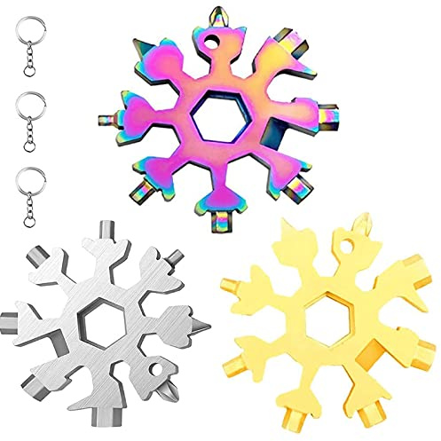 3 Stücke Schneeflocken Multi-tool,18-in-1Snowflake Multitool,Schraubendreher Flaschenöffner.Multifunktionswerkzeug,Sechskantschlüssel,Snowflake Key Ring,Weihnachtsgeschenke