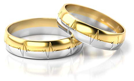 JC Trauringe Silber 925 Paarpreis Eheringe Gold Plattiert Bicolor I Verlobungsringe breit 5,0 mm I Partnerringe mit Gravur in edler Schatulle I 2 Hochzeitsringe Herrenring & Damenring I PL257-GP
