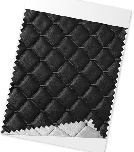 OMAC Geprägte Schwarz Kunstleder Auto Polsterung Leder Patches | Interieur Zubehör mit Diamant-Stich utostoff Gesteppt Autopolsterstoff Sitzpolster Bezugstoff 140cm x 100cm (Schwarz Diamant-Stich)