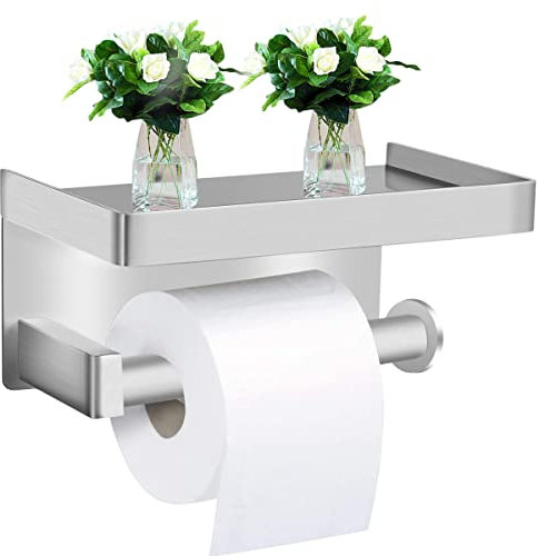Toilettenpapierhalter Ohne Bohren mit Ablage, Ausbond Klopapierhalter SUS304 Edelstahl Papierhalter WC Rollenhalter Wandmontage Papier Halterung für Küche und Badzimmer