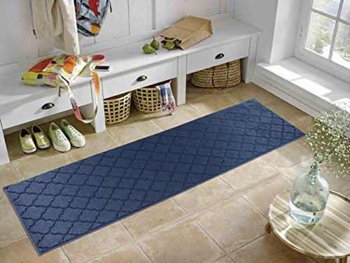 IVY Washable Door Mat Kitchen Mats Non Slip Trellis Design Kitchen & Hall Runners Doormats, Navy, 80x300 cm