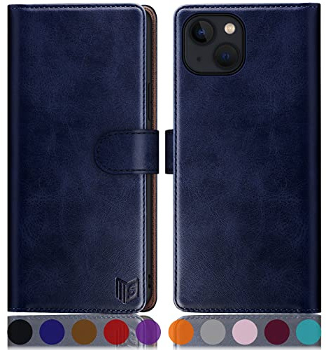 SUANPOT [RFID Schutz für iPhone 14 Plus 6.7 Hülle PU Leder Handyhülle Lederhülle Klapphülle Kartenfach Flip Cover für Apple 14 Plus Handy hülle Leather Wallet Phone Case Blau