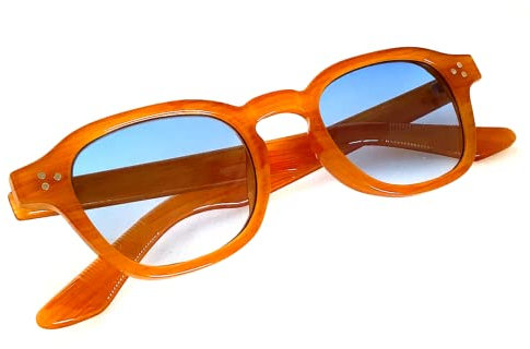 VINTANGE SUNGLASSES Sonnenbrille Typ Moscot Jhonny Depp oval bombiert glänzend POV UV 400, Honey, Medium