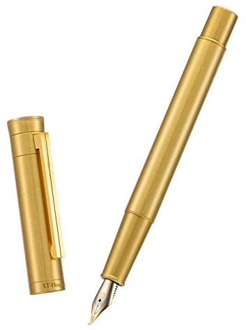 Hongdian Forest Pro Solid Brass Fountain Pen, Bent Nib for Fude Calligraphy Writing (Fine to Broad) with Converter and Metal Pen Box Set