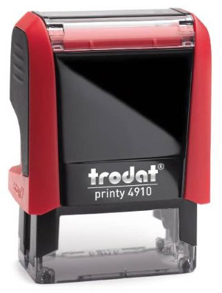 Trodat Printy 4910 – rot - mit Wunschtext personalisierbarer Namensstempel - gleich online gestalten, Firmenstempel, Textstempel, Arztstempel – max. 3 Zeilen - 26x9mm