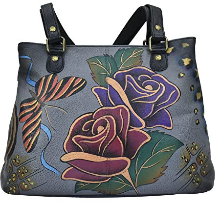 Anna by Anuschka Borsa a Tracolla in Vera Pelle Dipinta a Mano Rosa Grigio Donna, Rose Safari Grey, Taglia Unica