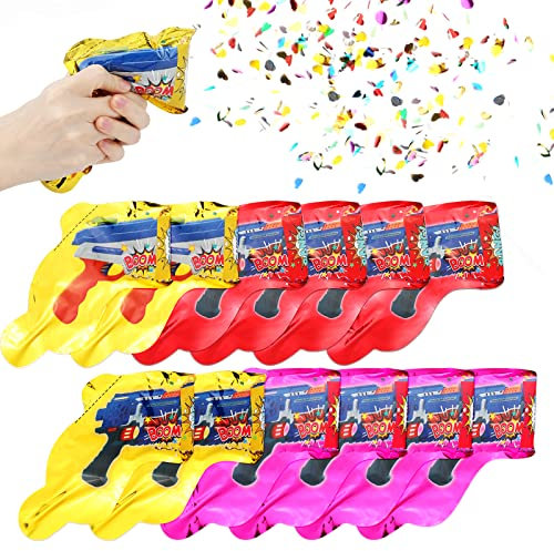 Vspek Pack of 12 Party Konfettikanone, Konfettidüsen in Form einer Pistole, Stimmungsmacher für Partys, Feste, Hochzeiten, Confetti Shooter, Confetti Bomb, Confetti Cannon shooter