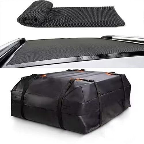 zalati Car Roof Bag 15 Cubic Feet Top Cargo Carrier 420D Oxford Cloth with 8 Straps Water Resistant Zip Luggage Bag + Anti-silp Pad