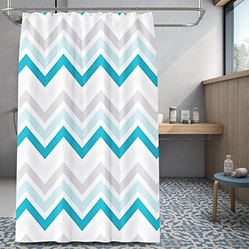 Skcess Duschvorhang 180x200, Polyester Duschvorhang Blau Grau Weiß Duschvorhang Wasserdicht Wellenlinie Anti Schimmel Duschvorhang