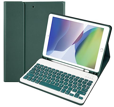 SOPPY Custodia Italiana Tastiera per iPad 9a/ 8a/ 7a Generazione/iPad Pro/Air 3a 10.5, Wireless Tastiera Staccabile, con Slot per Penna Stilo, Layout Italian - Verde Scuro
