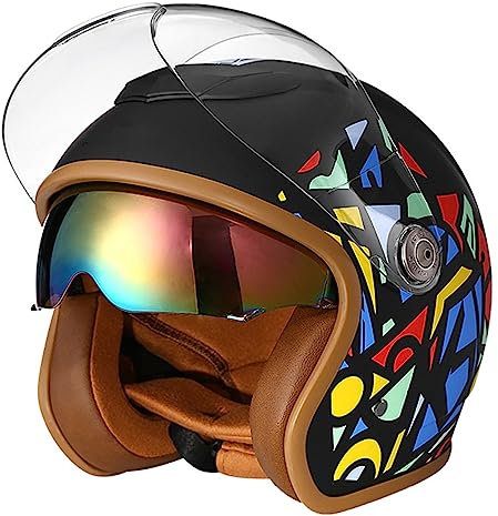 BGGNG Retro Motorrad Roller 3/4 Halbhelm Oldtimer Motorradhelm,Mit Visier ECE-Zulassung Offenes Motorrad Moped Jethelm Für Damen Und Herren Vintage Elektroauto-Roller Helm B,XXL=63-64 cm