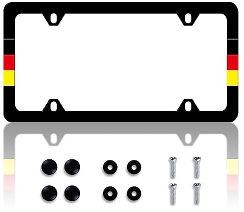 Deutschland Flagge Kennzeichenrahmen Deutschland Kennzeichenrahmen Personalisieren Edelstahl Lustiges Design Kompatibel mit Standard Kennzeichenhalter für USA und Kanada 6 X 12 mit Schrauben