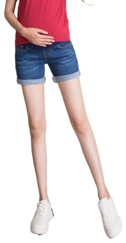 Short en Denim pour Femmes Enceintes Sur le Ventre Short en Jean de Maternité Respirant à Taille Haute pour L'été (Color : Blue, Size : L)